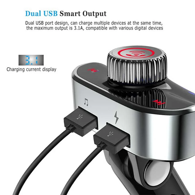 VicTsing Wireless Bluetooth Car FM Transmitter Mp3 Player 5V 3.1A Car Hands-free Dual USB Touch Screen Red Screen Car MP3 Kit    (18)
