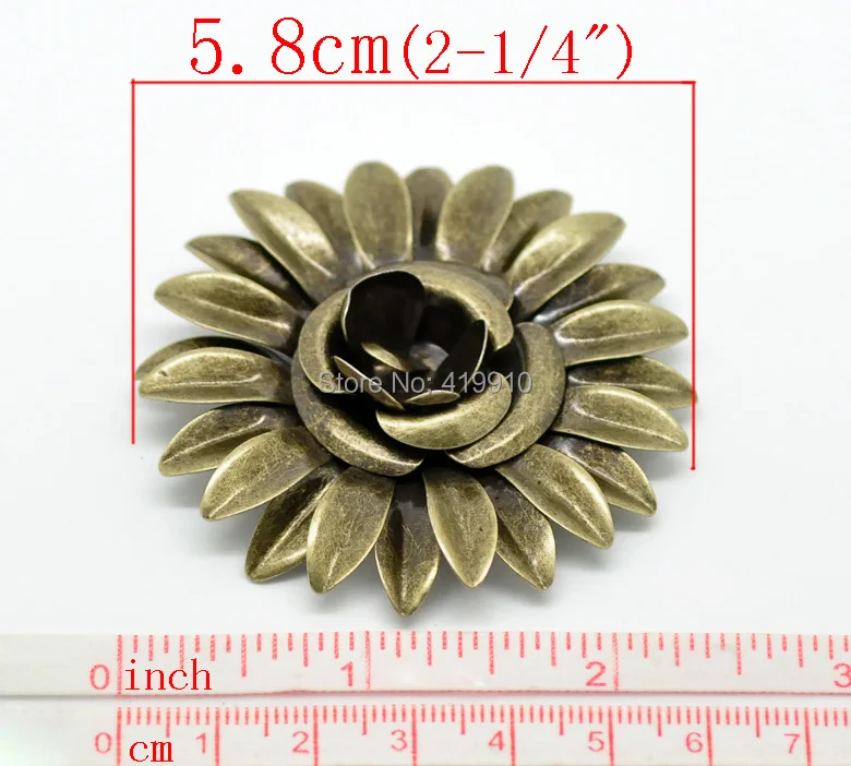 ! 10PCs Antique Bronze Filigree Flower Embellishments Connectors Metal Crafts Gift Decoration DIY 5.8x5.8cm J0060