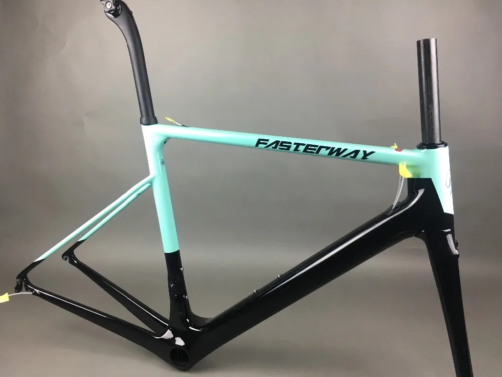 Cheap light blue 2018 TAIWAN FASTERWAY classic carbon road frameset UD weaves carbon bike frame:Frameset+Seatpost+Fork+Clamp+Headset 192