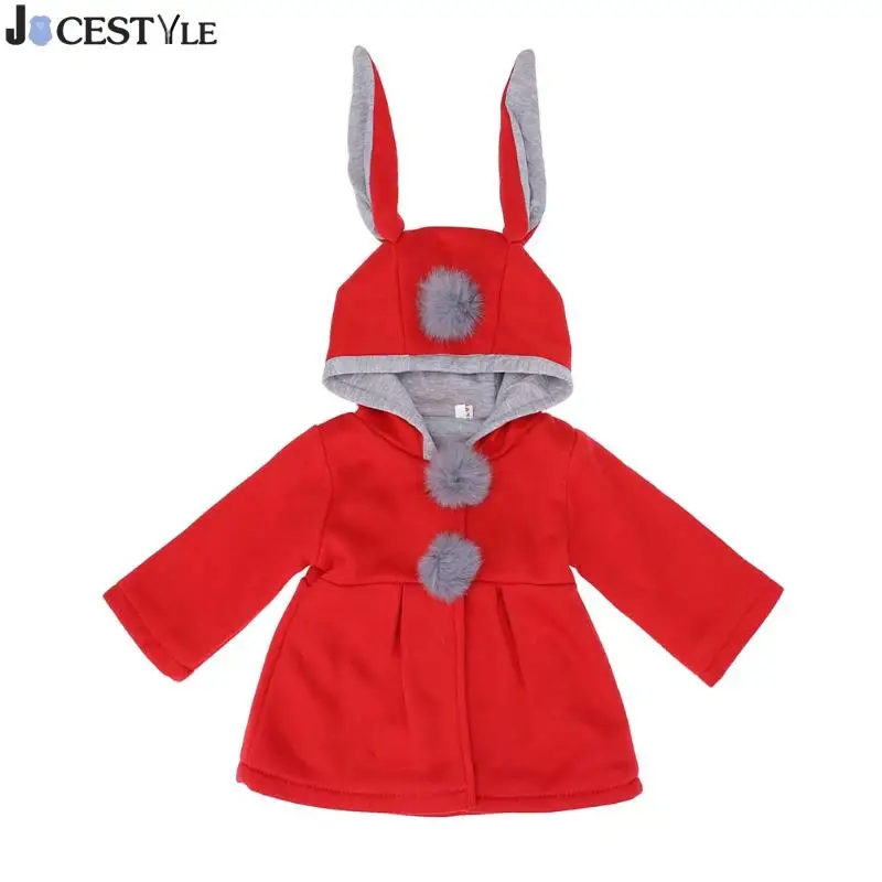Милый кролик уха пальто с капюшоном для девочек Топы корректирующие детская теплая верхняя одежда детская Костюмы одежда для малышей пальто для девочек - Цвет: Красный