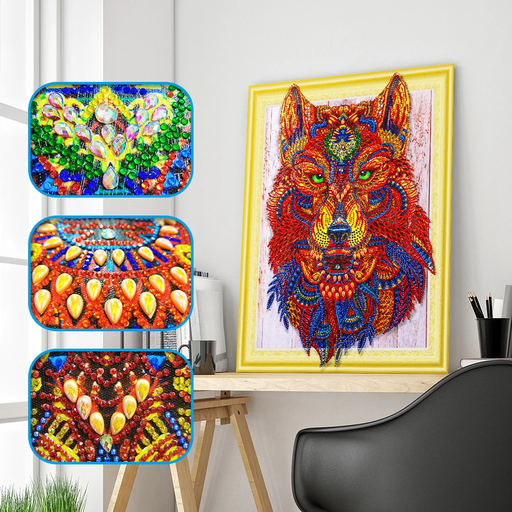 

Diamond Painting Wolf Special Shaped Picture of Rhinestones 5D DIY Diamond Mosaic Animal Home Decor Partial Round Drill 40x50cm