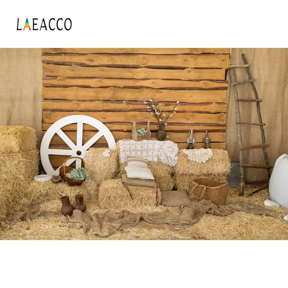 Laeacco фотофоны для фотосъемки деревянные колеса склад стог сена лестница Корзина цветок Подушка новорожденный фотостудия