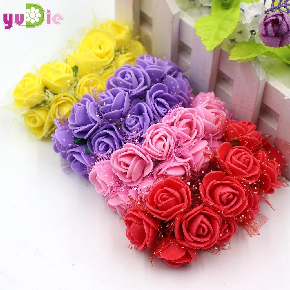 12pcs Mini Foam Hand Bouquet Of Roses Wreath Of Artificial Flowers
