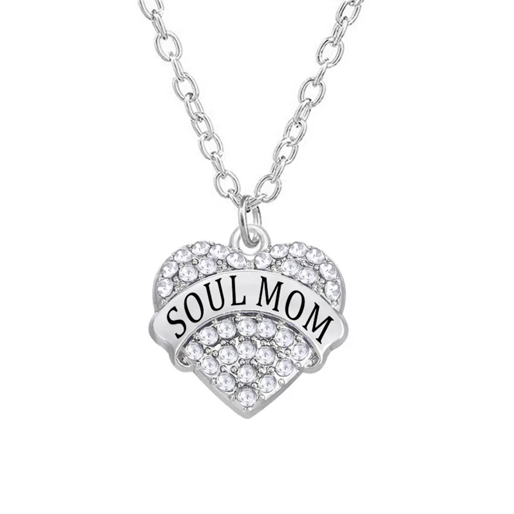Ожерелье с гравировкой в виде сердец и кристаллов для мамы крестной|drop necklace|heart