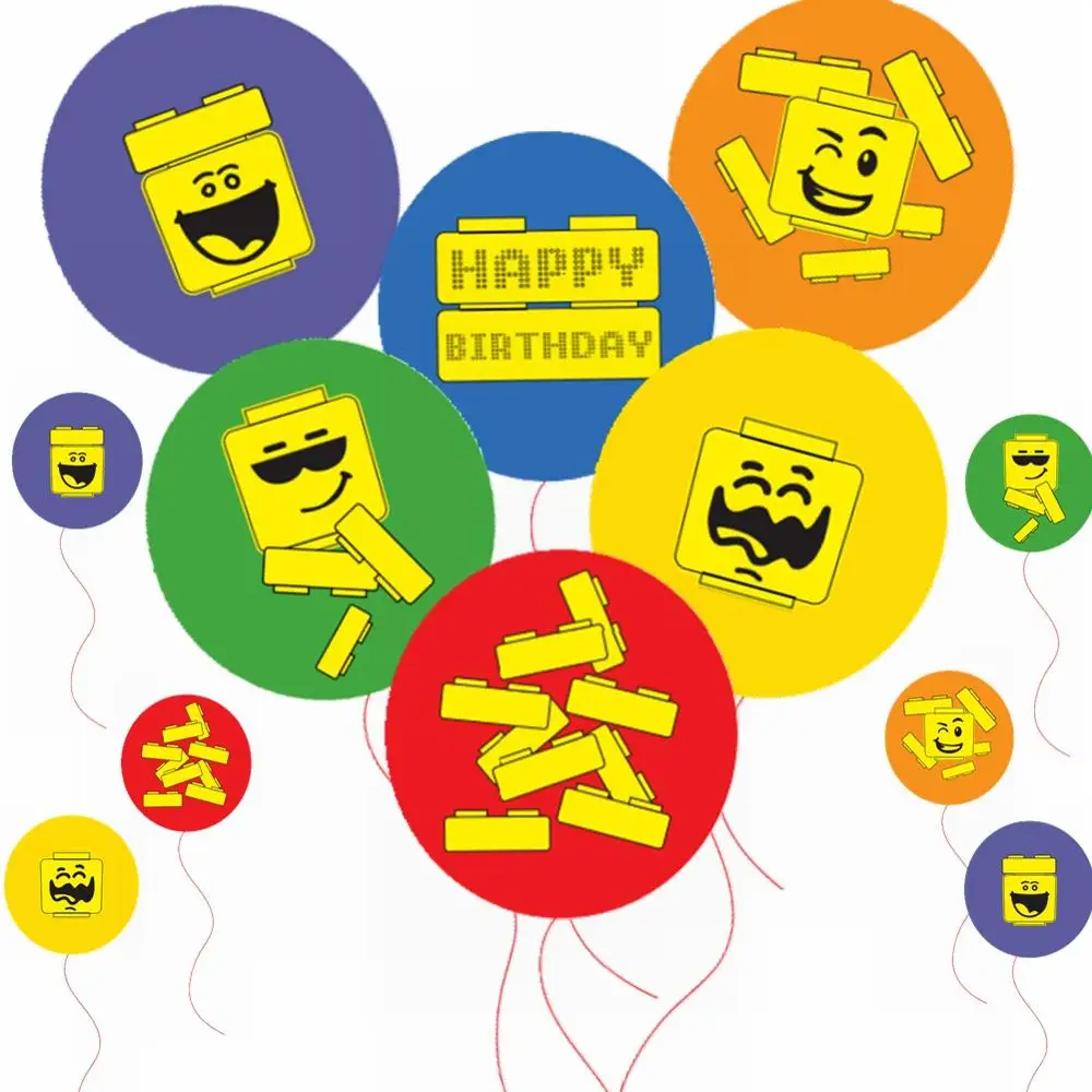 

18pcs Robot Building Block Party Latex Balloons with Fun Character Patterns Brick Theme Kids Boys Birthday Brick and Block Signs