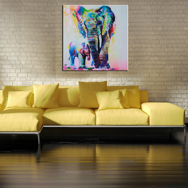 Watercolor Elephant Inkjet Frameless Canvas Art Painting Oil Colorful