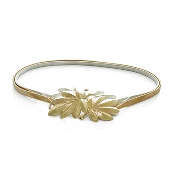 

2020 Fashion Ladies Elastic Metal Waist Belt Maple Leaf Buckle Belt Wholesale Gold Silver Elegant for Dresses Blouse All Match