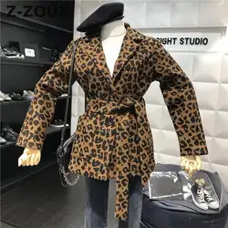 Z-ZOUX женские пальто отложной воротник кружева Leopard Длинные пальто толстый плюс Размеры Винтаж Леопардовый топ Для женщин 2018 Новая мода досуг
