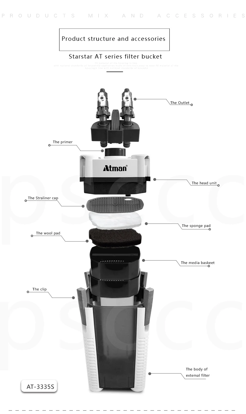 ATMAN серии аквариум внешний фильтр, герметичный фильтр ведро, несколько фильтрации очистки воды. Высокая производительность