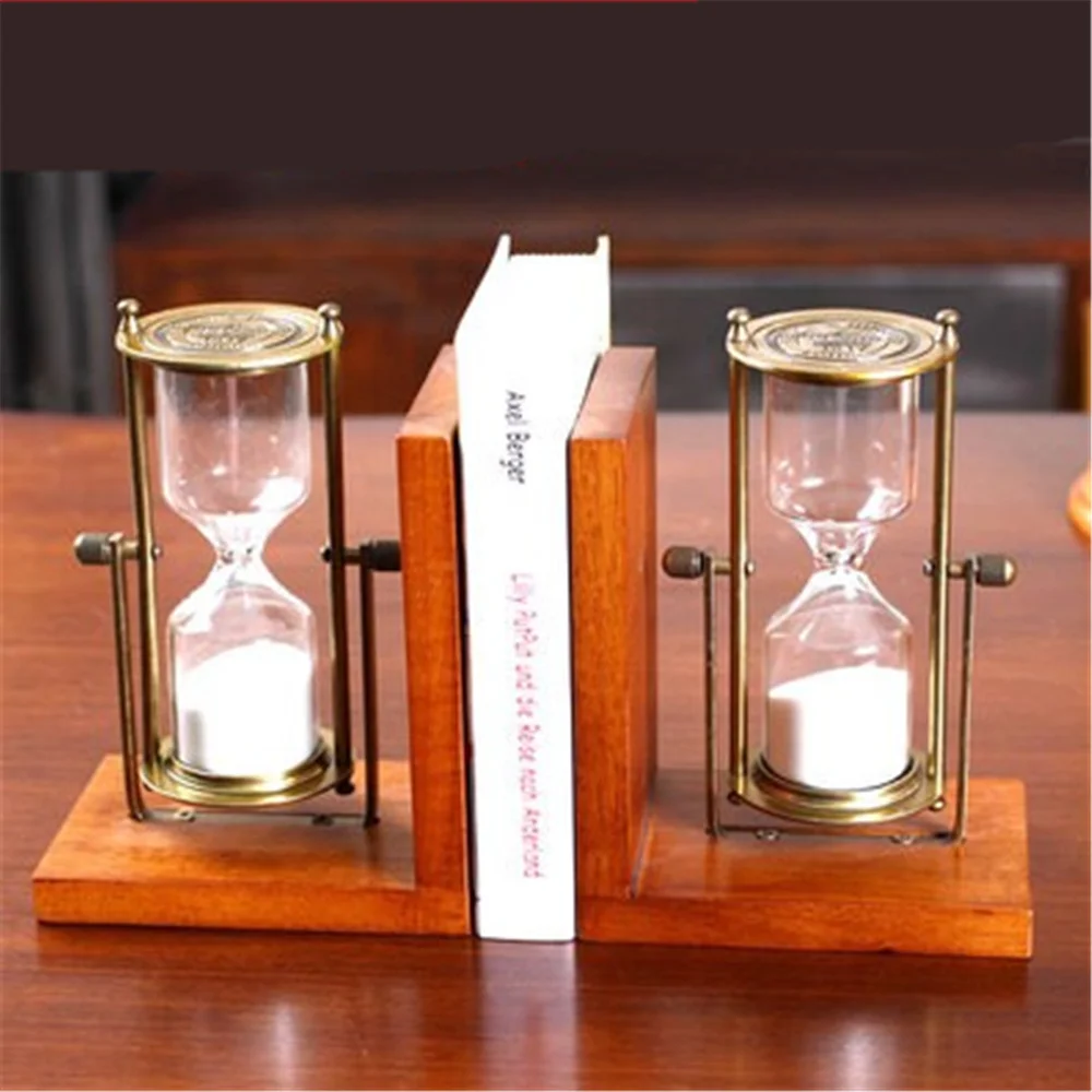 buy a Pair Creative Wood Bookend Shelf With hourglass Bookend Holder Office Supplies Home Decoration Book Stand