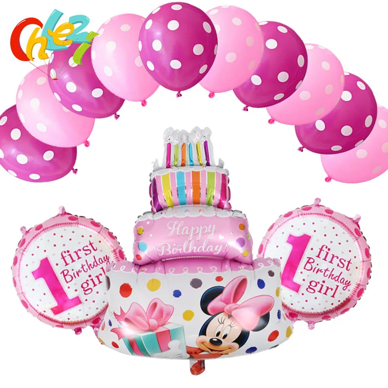 Blue Pink Large Cake Minnie Mickey Happy Birthday Foil Balloons for Baby Kids Birthday Party Decorations Inflatable Air Ballons - Цвет: 3