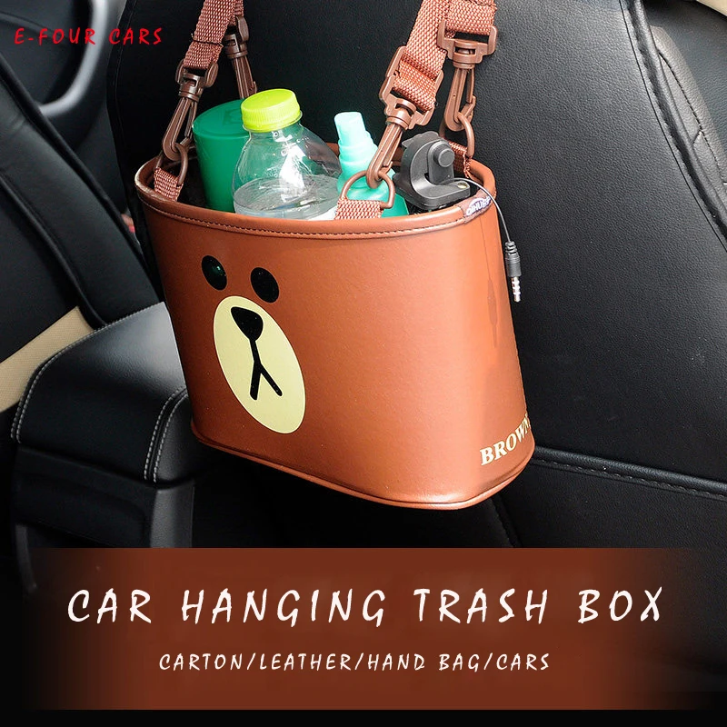 

E-FOUR Car Seat Back Stowing Tidying Organizer Bag PU+PE Material Carton Printing Decoration Hand Bag Hanging Storage Box in Car