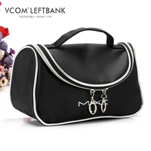 fashion trunk cosmetic cases famous brand women solid make up cosmetics bag high quality nylon zipper tote soft black makeup sac