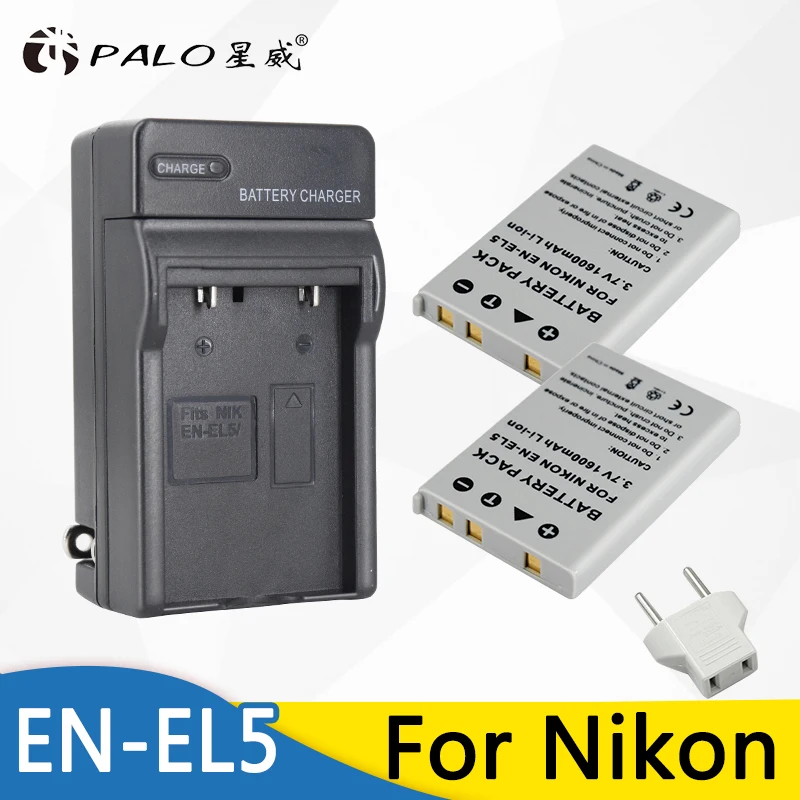 PALO bateria 2pcs EN-EL5 ENEL5 EN EL5 Digital Camera Battery + Charger for NIKON COOLPIX P510 P530 3700 4200 5200 5900 S10 P4 P3 |