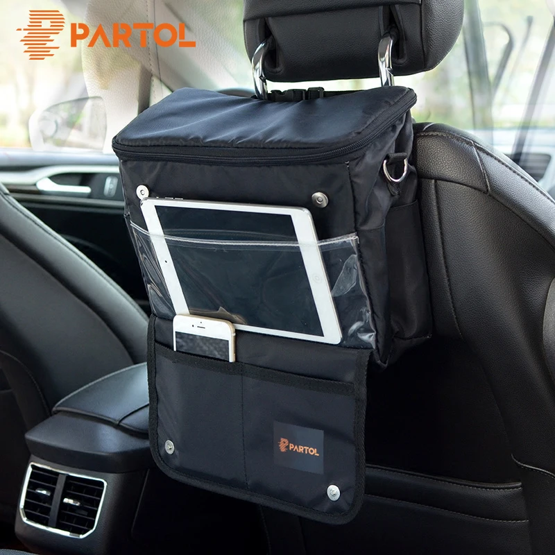 

Partol Multi-Pocket Travelling Car Storage Bag Black Organizer for Backseat Auto Stowing Tidying with Insulation Container Box