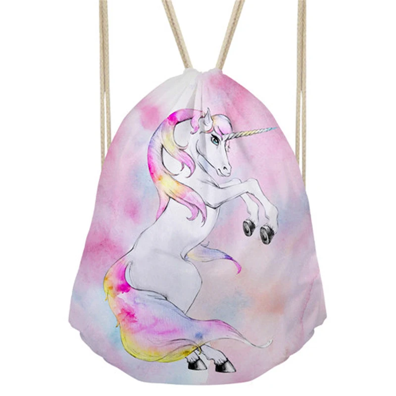

FORUDESIGNS Drawstring Bag Pink Unicorn Backpacks Women 3D Printing Kids Hessian Pouch Pochette toile de jute Gift Storage Bags