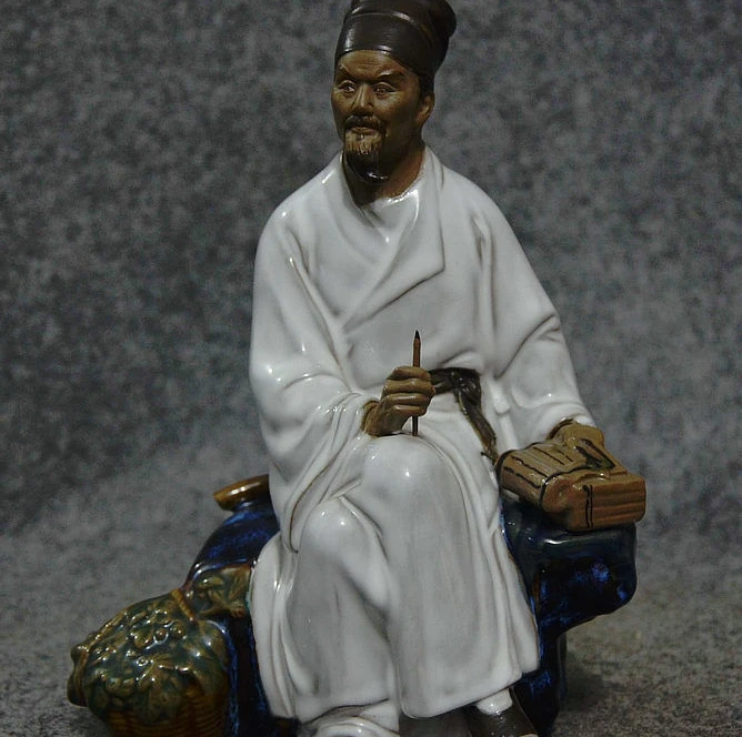 8&quot Chinese Porcelain Old Man writing Brush Li Shizhen Book Statue Art Sculpture | Дом и сад