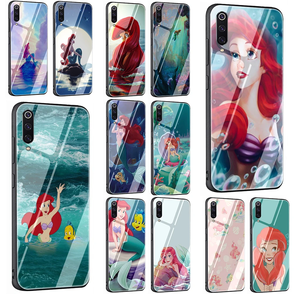 

Cartoon Ariel little Mermaid popular Tempered Glass Phone Cover Case for Redmi 4X 6A Note 5 6 7 Pro Xiaomi Mi 8 Lite A1 A2 5X 6X