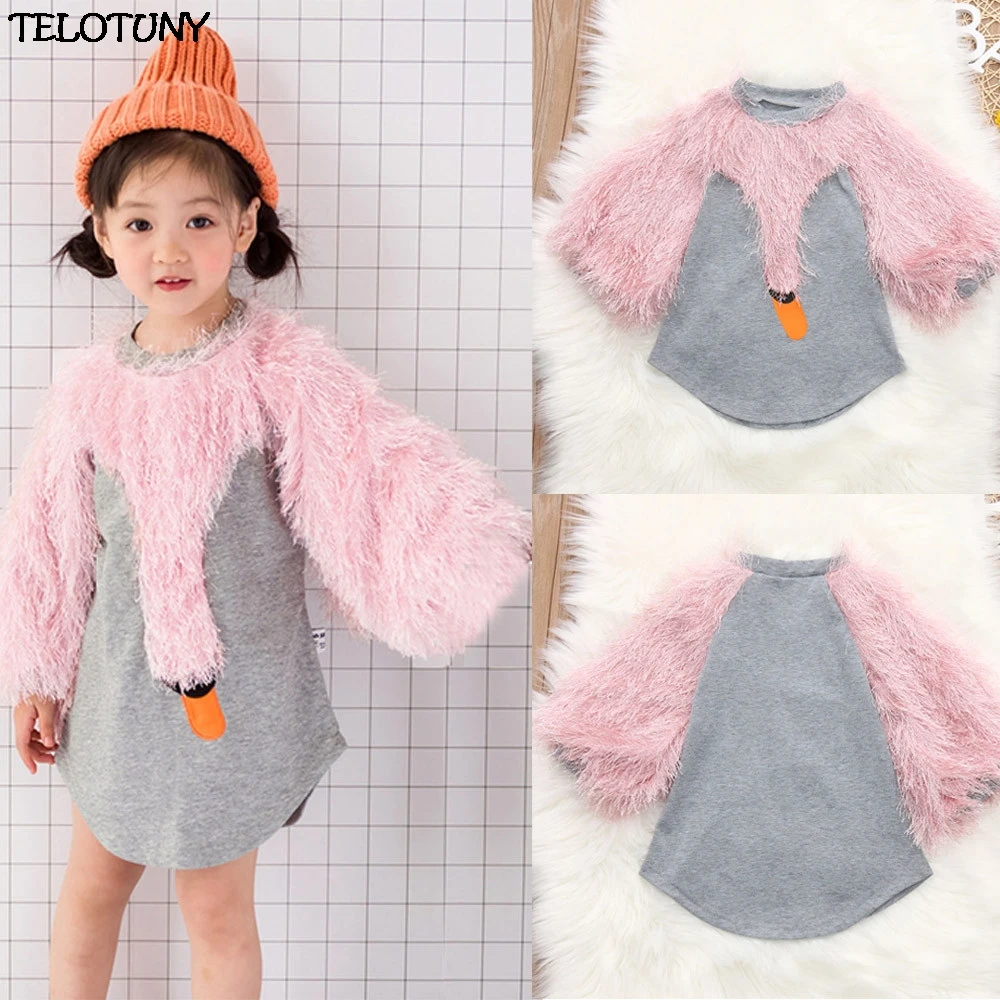 TELOTUNY 2018 мода одежда для малышей для девочек с рисунком лебедя Топы пушистый сращивания пуловер Блузка ZY30