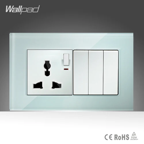 Универсальная Розетка 10 А и 3-х клавишный 1-ходовой переключатель Wallpad 146*86 мм белое