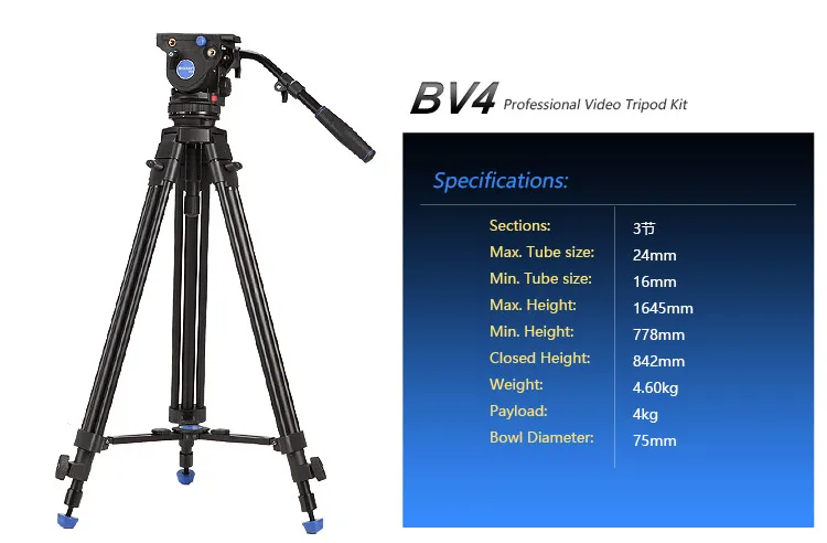 benro BV6/BV4/BV8/BV10 Series Camera Tripod Adjustable Damping Hydraulic PTZ Photography Professional Tripod