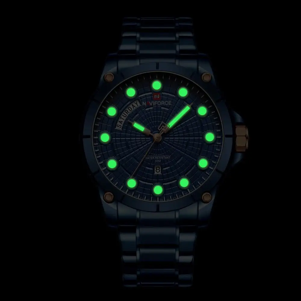 Мужские часы Топ бренд NAVIFORCE модные синие полностью Стальные наручные