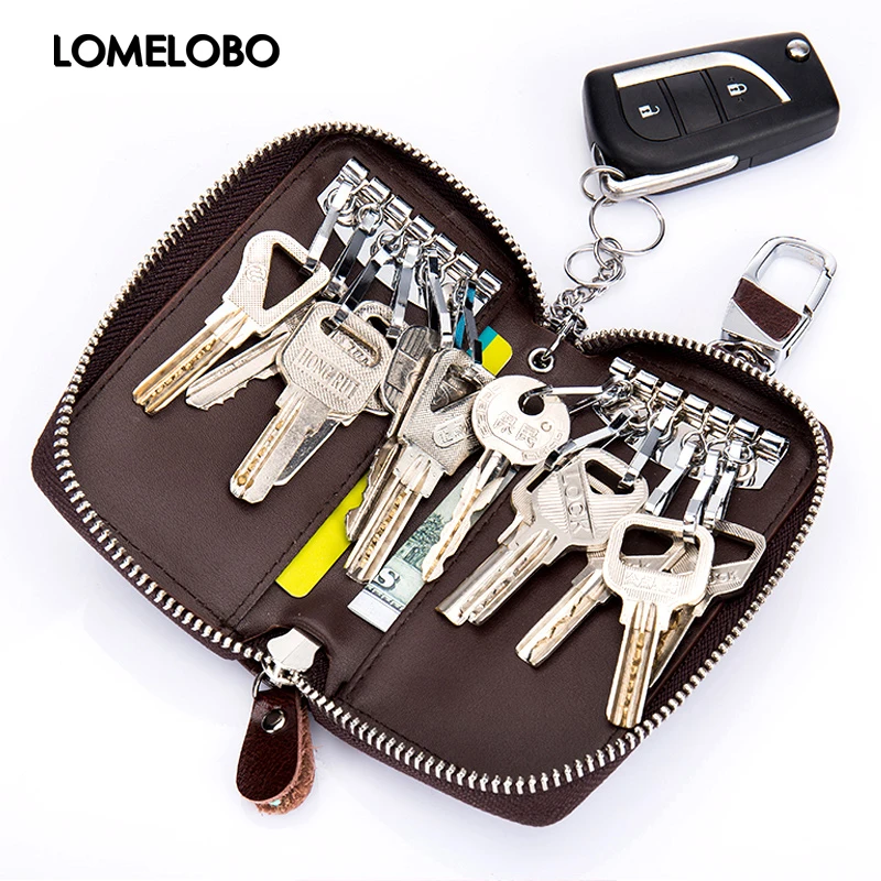 

Lomelobo Retro Key Wallet Oil Wax Split Leather Key Organizer Holder 12 Hook Case Large Capacity Zipper Designer HCL2352