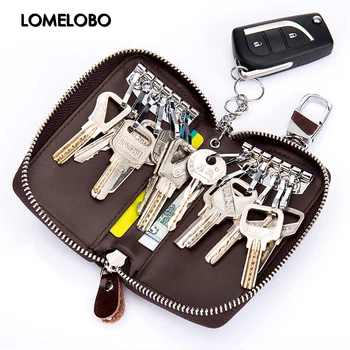 

Lomelobo Retro Key Wallet Oil Wax Split Leather Key Organizer Holder 12 Hook Case Large Capacity Zipper Designer HCL2352