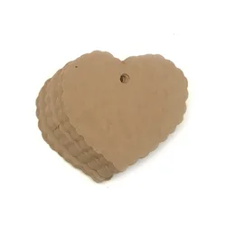 Natural Brown Kraft Paper Gift Tags - Set of 50 Scallop-Edge Customizable Labels for DIY Projects and Price Tagging (Heart)