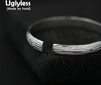 

Uglyless Real S 990 Fine Silver Women Luxury Thick Bangles Handmade Brushed Opening Bangle Simple Fashion Ethnic Jewelry Bijoux