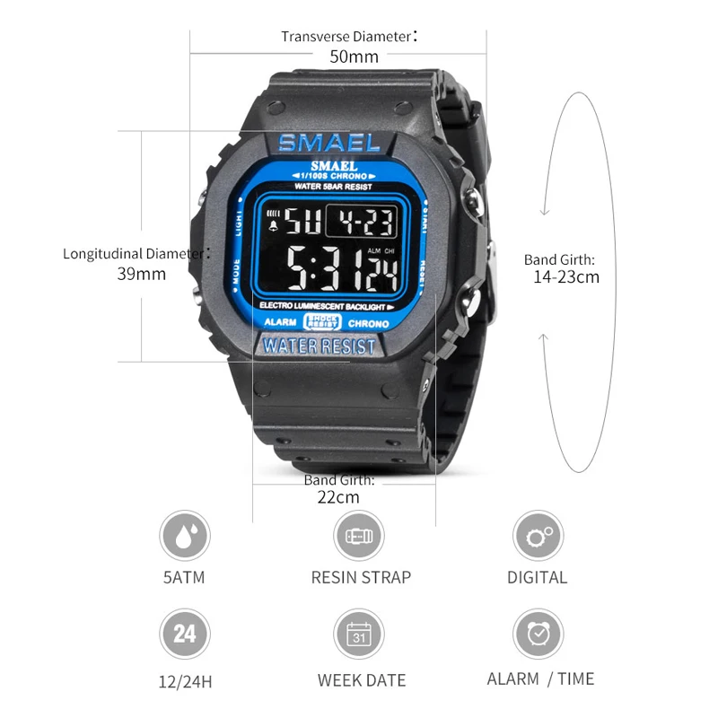 SMAEL Fashion Sports Watches Men Waterproof Countdown Silicone Camo Watch Alarm Male Women Digital Wristwatch Relogio Masculino