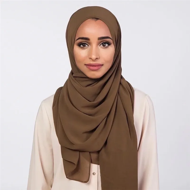 2024 Women's Elegant Modest Muslim Islamic Bubble Chiffon Scarf Ramadan Soft Lightweight Hijab Stores Bandana Headscarf 2