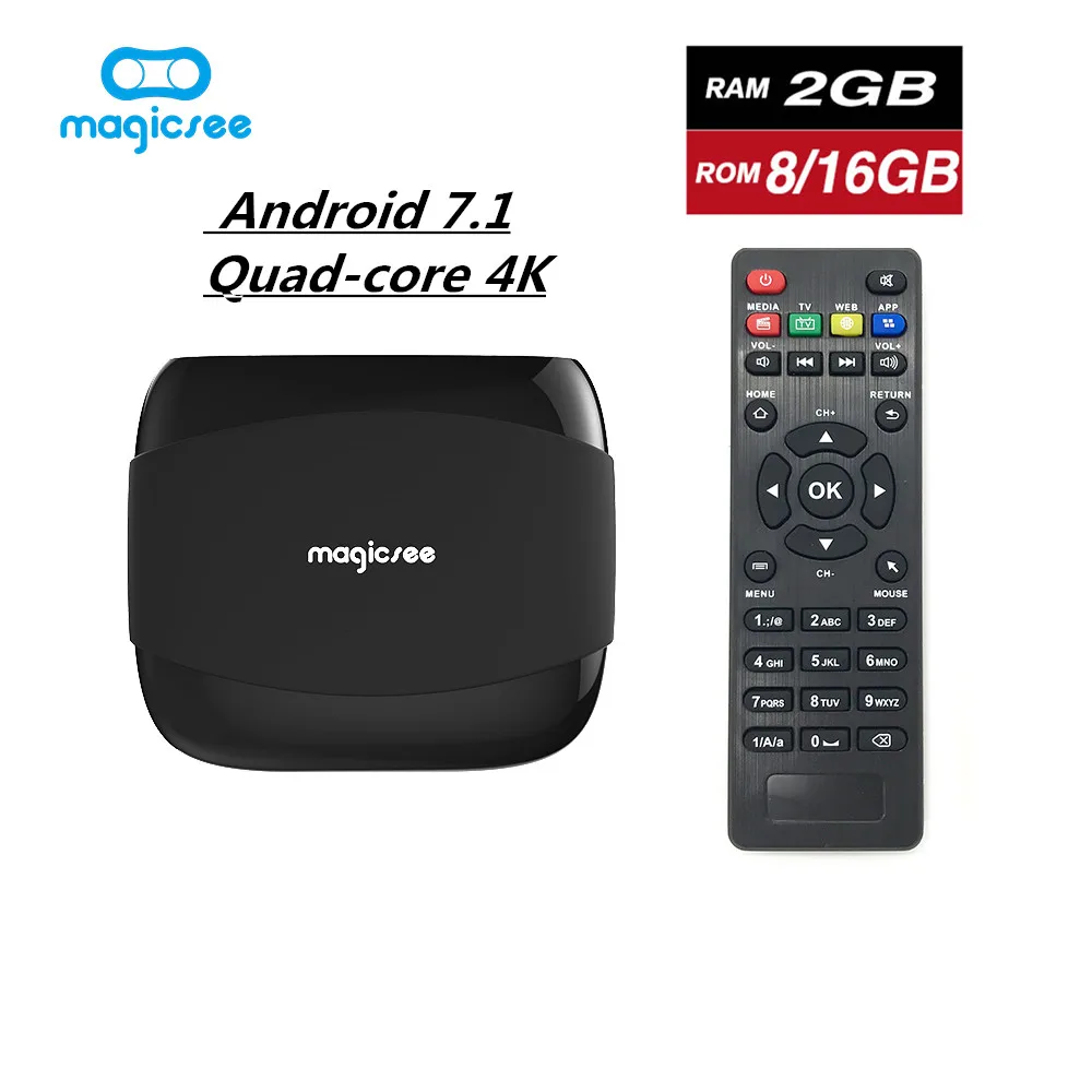 MAGICSEE N4 ТВ Box Amlogic S905X Android 7 1 2 ГБ Оперативная память + 16 Встроенная 4 г WI FI 100 Мбит/с BT4.1
