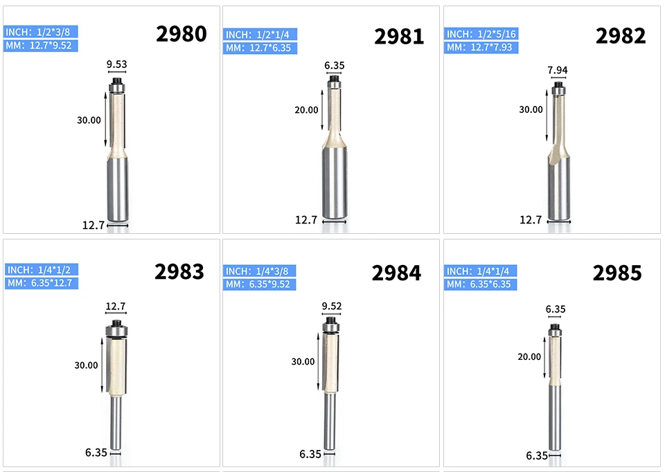 HUHAO 1 шт. 1/4 "1/2" хвостовик флеш отделка фрезы для дерева обрезные фрезы с подшипником Деревообработка Инструмент endmill измельчители
