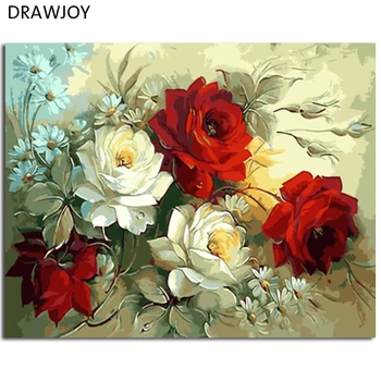 

DRAWJOY Framed Pictures Painting By Numbers Painting&Calligraphy Of Flower DIY Oil Painting By Numbers Home Decor