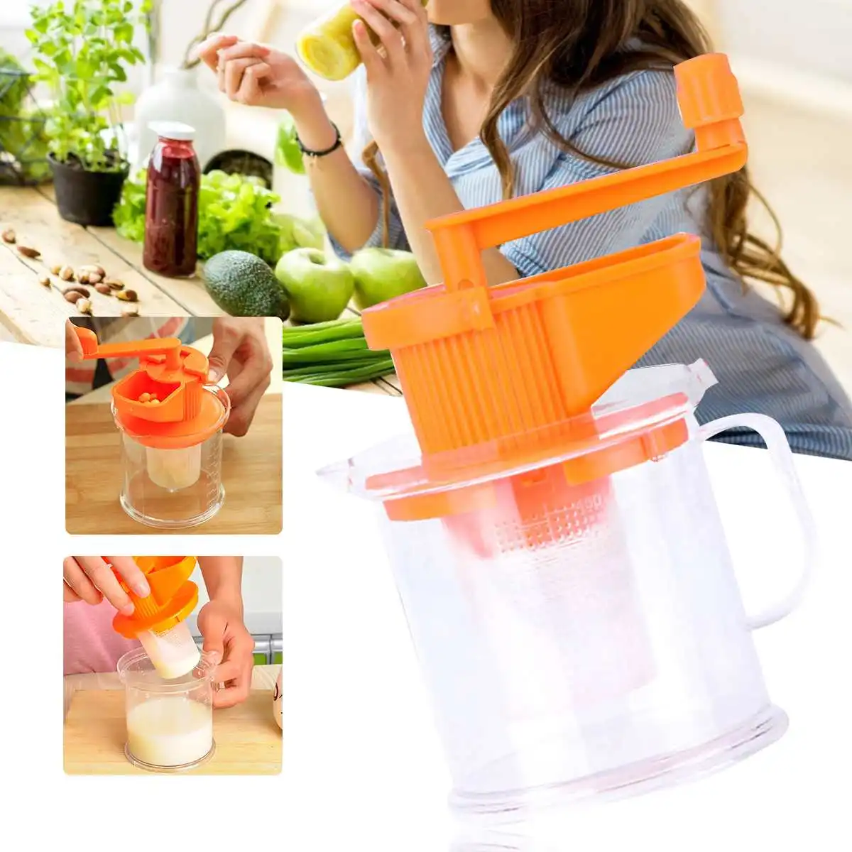 

400ml Mini Manual Soybean Juicer Machine Soy Milk Maker Fruit Vegetables Hand Squeezer Food-grade Plastic 14.5 x 9.5 x 9.5cm