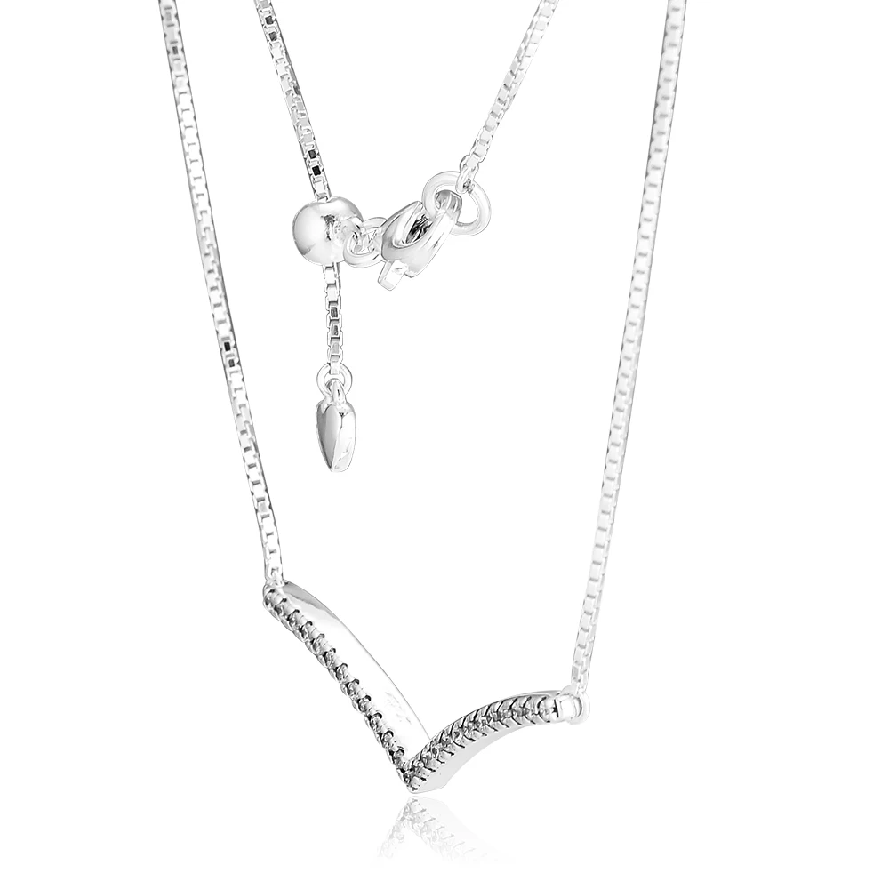 

100% 925 Sterling-Silver-Jewelry Shimmering Wish Necklaces with Clear CZ Free Shipping