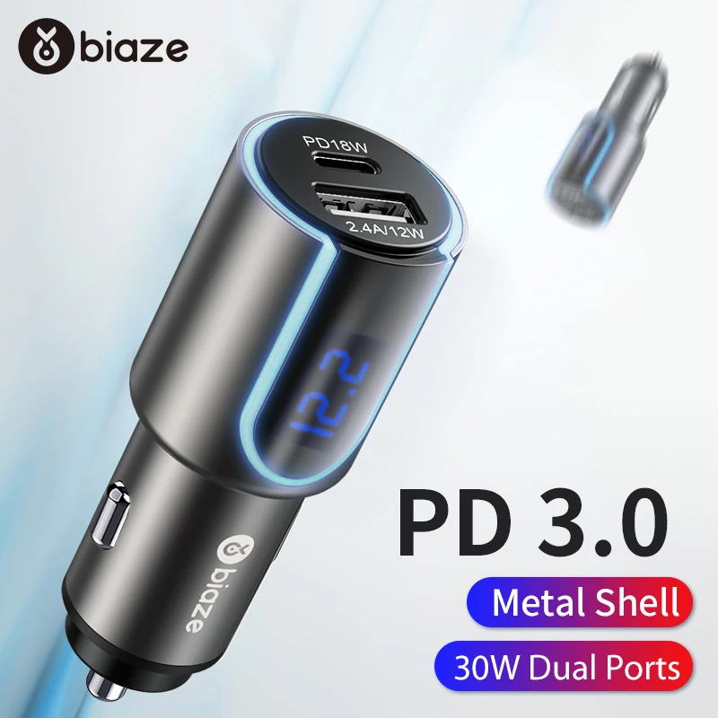 Biaze 30 W سريع PD USB C سيارة الهاتف شاحن 5 V 5.4A العالمي شاحن سيارة للجوال هاتف لوحي GPS المزدوج منافذ سريع سيارة-شاحن