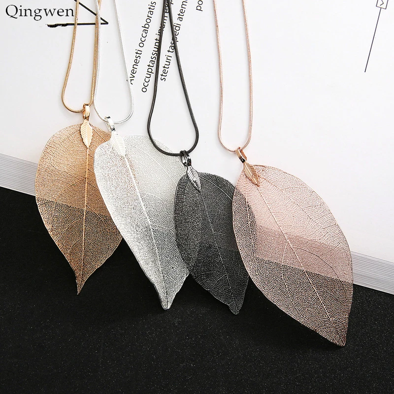 

Qingwen 2019 Sweater Coat Necklaces Ladies Girls Leaves Leaf sweater Pendant Necklace Long Chain Jewelry for Women CE0942/w