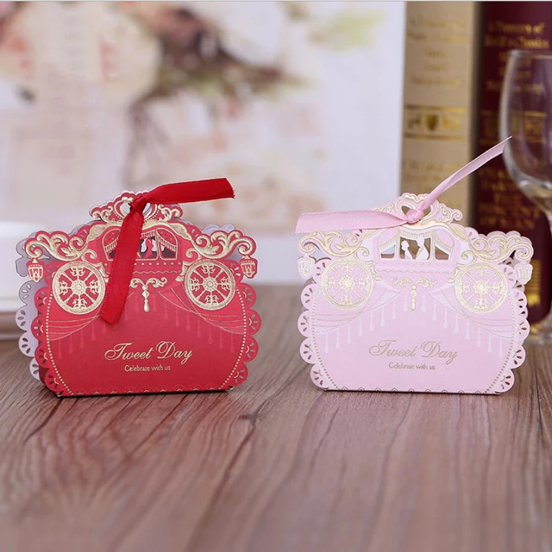 50pieces Large Crown Design Wedding Favor Candy Box Pink
