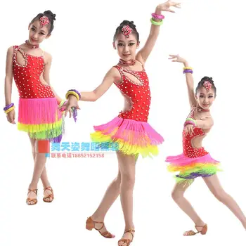 

Adult Child Latin dance costume senior beads tassel latin dance dress Adult children latin dance competition dresses S-4XL