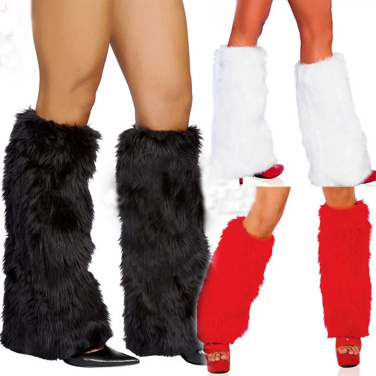 Пикантные женские меховые ножки гетры из искусственного меха, Украшенные бусинами, с закрытой пяткой, с изображением Санта-Клауса, рождественские Женские лохматые ботинки, с завязками на лодыжке