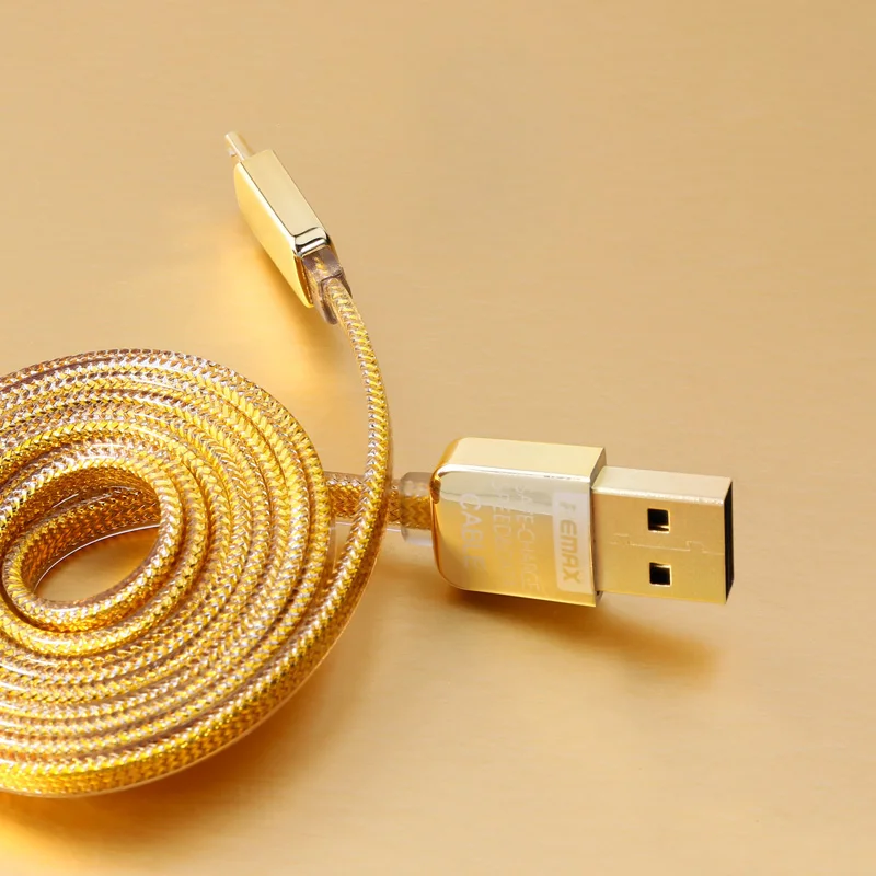 REMAX Золотой RC-016 USB кабель для передачи данных для iPhone samsung huawei htc xiaomi sony 2.1A кабель для быстрой зарядки