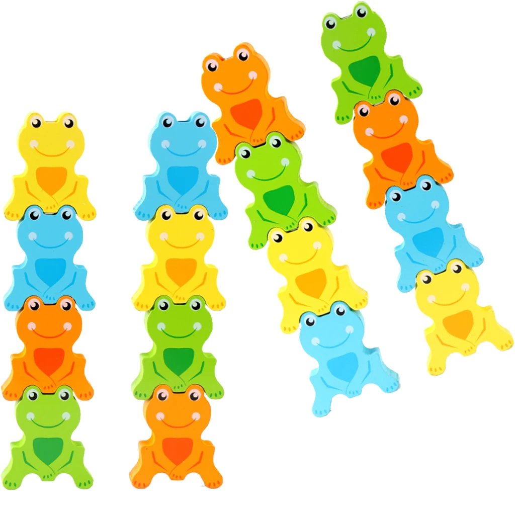 Wooden Stacking Games Frog Interlock Toys Balancing Blocks Games Toddler Educational Toys for 3 4 5 6 Years Old Kids