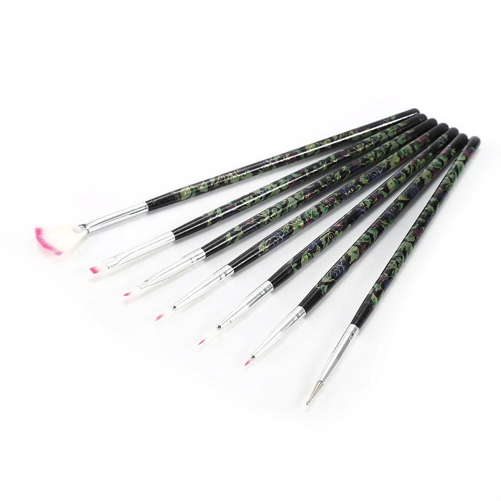 

ELECOOL Portable Nail Art Painting Brush Set 3D UV Gel Pen 7PCs With Black Flower Pattern Handle Manicure Design Draw Paint Pen
