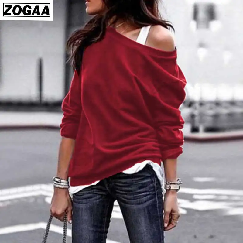 Hoodies Solid Women Autumn and Spring 2019 Fashion Round Collar Long Sleeves Shoulderless Sweatshirts For girls Loose clothes A1 Hoodies Solid Women Autumn and Spring 2019 Fashion Round Collar Long Sleeves Shoulderless Sweatshirts For girls Loose clothes A1