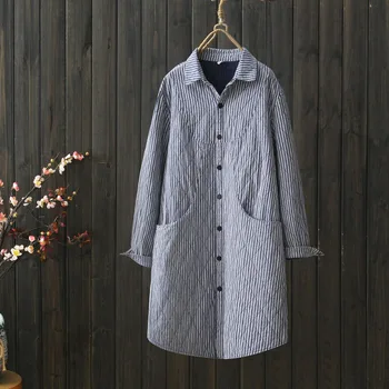 

Spring Autumn thickened shirts long sleeves woolly blouse loose vertical stripes shirt coat outwear