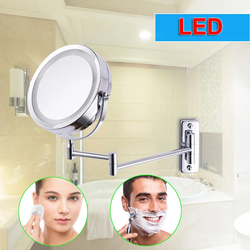 

Vanity Mirror Wall Bathroom Miroir LED Bath Mirrors 1X/3X Adjustable Makeup Cosmetic Dual Arm Extend 2-Face Round 2019 newest