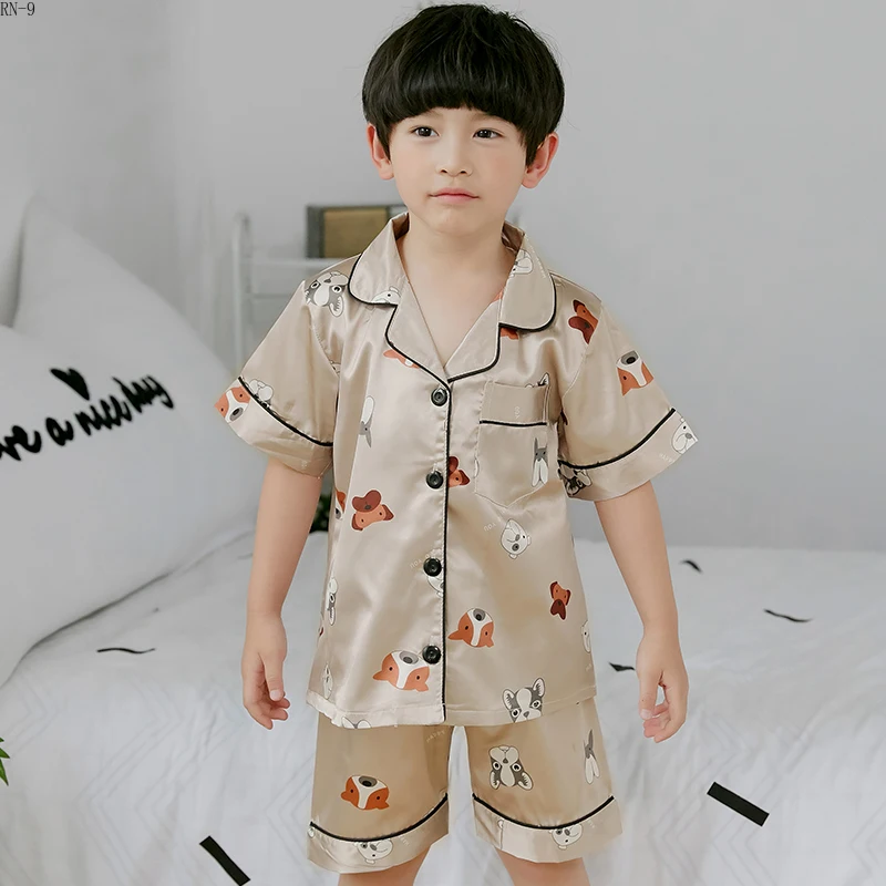 

Children Pajamas Set 2019 Summer Silk Printed Boys Homewear Set Kids Cute Fashion Sleepwear Casual Clothing Gift for Children