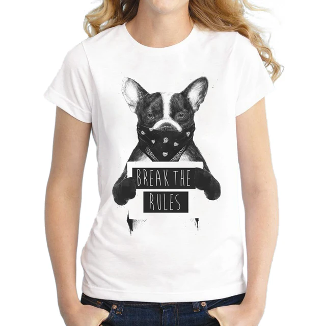 2018 Women French Bulldog T Shirt Short Sleeve Casual Tops Novelty Rebel dog Printed T Shirts